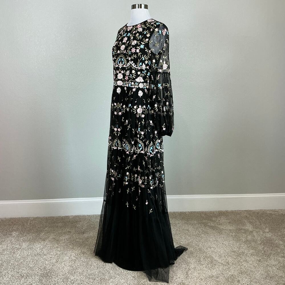 Mac Duggal 35111 Black Evening Gown Floral Embroidered Long Sleeve Dress Size 18 - Picture 5 of 12
